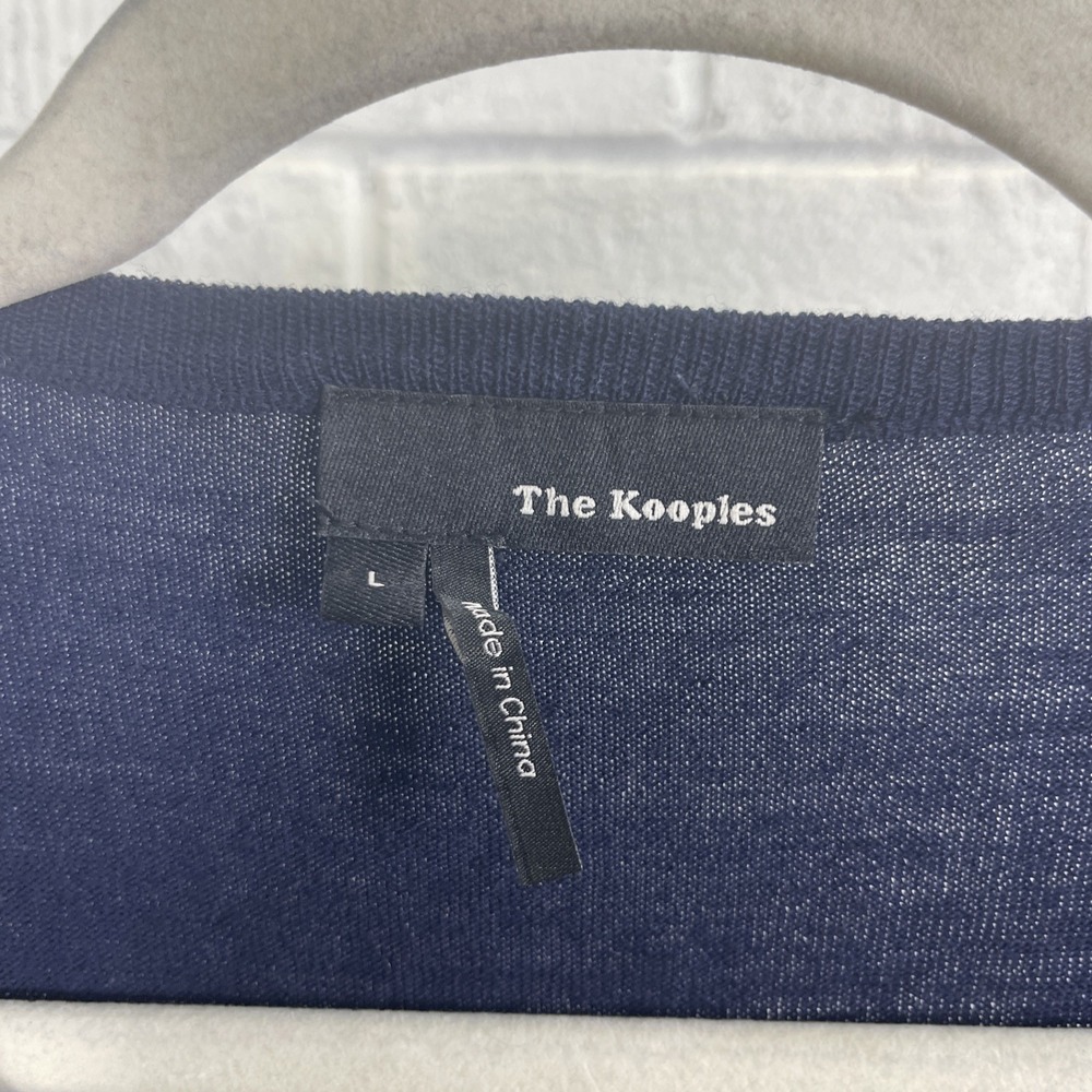 The Kooples Merino Wool Navy V Neck Sweater Womens Size L Leather Details - Picture 4 of 9
